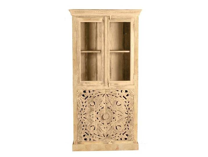 Standvitrine aus Mangoholz Sandfarben massiv Vintage Design von Möbel-Exclusive