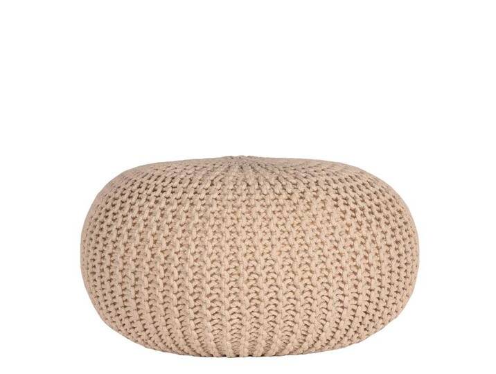 Strick Sitzpouf in Creme Weiß rund von Möbel-Exclusive