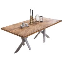 Tisch Massivholz Teak aus Recyclingholz Tischplatte mit Einlegearbeit von Möbel Exclusive