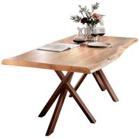 Tisch mit Baumkante Akazie massiv antik Braun Stahl von Möbel Exclusive