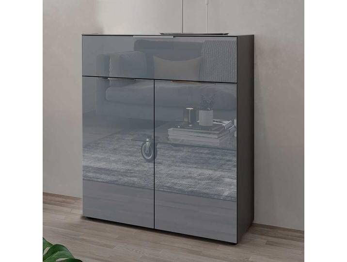 Wäschekommode Grau Front glasbeschichtet einer Schublade von Möbel-Exclusive