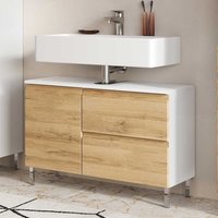 Waschbeckenunterschrank modern in Wildeichefarben und Weiß 80 cm breit von Möbel Exclusive