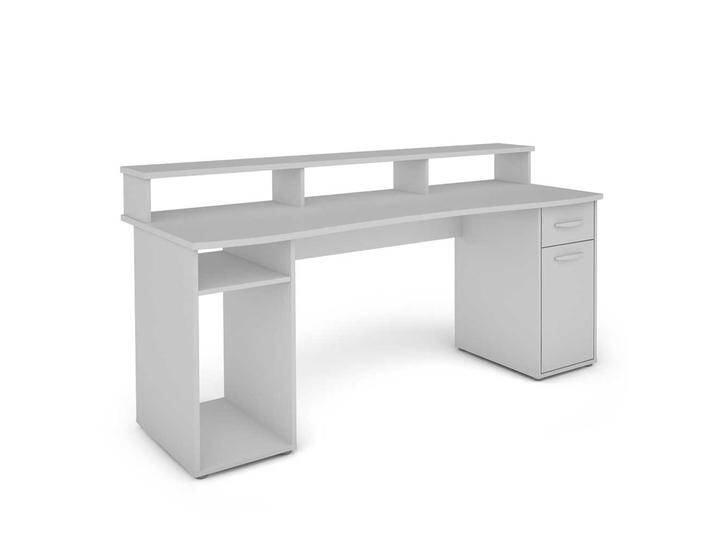 Weißer Computer Schreibtisch 180 cm breit Bildschirmaufsatz von Möbel-Exclusive