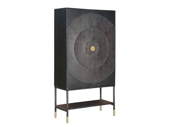 Whiskyschrank schwarz aus Mangobaum Massivholz & Metall 190 cm hoch von Möbel-Exclusive