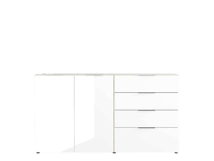 Wohnzimmer Kommode in Weiß und Wildeiche Optik Glas beschichtet von Möbel-Exclusive