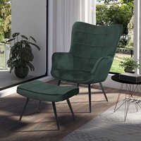 Wohnzimmer Sessel und Hocker in Dunkelgrün Samt (zweiteilig) von Möbel Exclusive