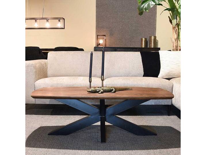 Wohnzimmertisch aus Metall Massivholzplatte von Möbel-Exclusive