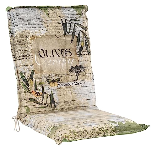 Gartenstuhlauflagen Mittellehner - 110 x 50 cm - Beige - Grün - Baumwolle - Olivenmotiv - Sesselauflage Sitzpolster Stuhlauflage von Möbel Jack