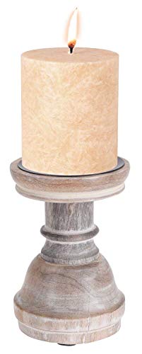 Kerzenhalter Kerzenständer Kerzenleuchter für Stumpenkerzen | Höhe ca. 14 cm | Beige | Mangoholz von Möbel Jack