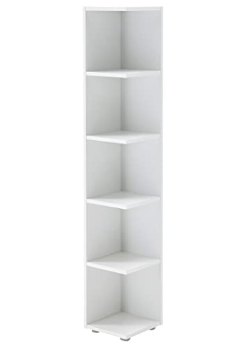 Bücherregal mit 5 Fächern - Weiß matt - 24 x 142 x 26 cm - Eckregal Aktenregal Standregal Wohnzimmerregal von Möbel Jack