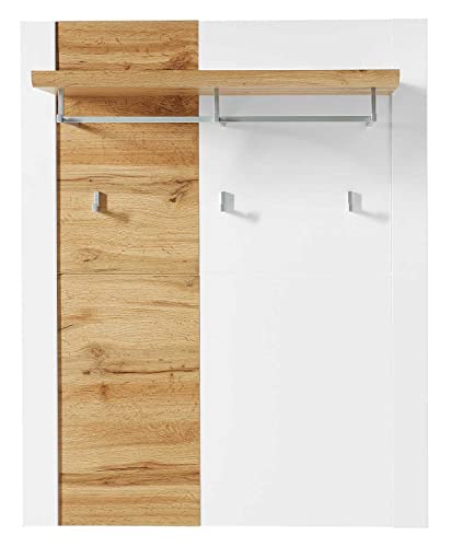 Möbel Jack Garderobenpaneel - Weiß matt - Eiche Altholz Dekor - 69 x 136 cm - mit Hutablage von Möbel Jack