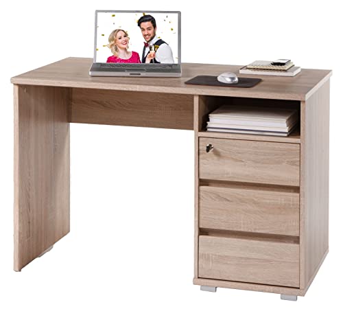 Möbel Jack Schreibtisch - Eiche Sonoma Dekor - 110 x 65 cm - 1 Ablagefach - 3 Schubladen von Möbel Jack
