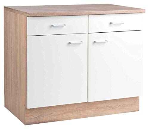 Möbel Jack Unterschrank Küchenschrank SOLERO 6 | Eiche Sonoma | Weiß | 2 Schubladen | 2 Türen von Möbel Jack
