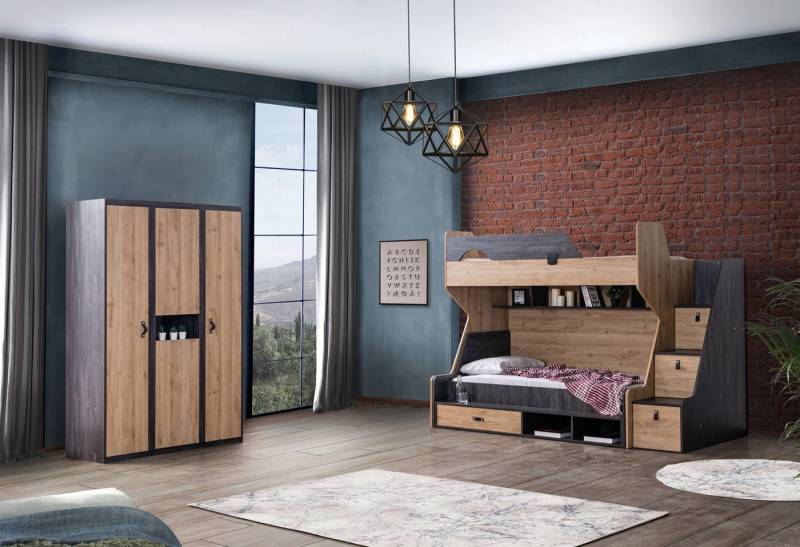 Möbel-Lux Jugendzimmer-Set Aktif, (Set, 3-St., 1 Hochbett, 1 Jugendbett, 1 Kleiderschrank), mit Kleiderschrank von Möbel-Lux