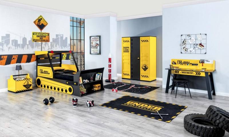 Möbel-Lux Jugendzimmer-Set Bulldozer, (Set, 4-St., Bett, Nachttisch, Kleiderschrank, Schreibtisch), mit Baggerbett von Möbel-Lux