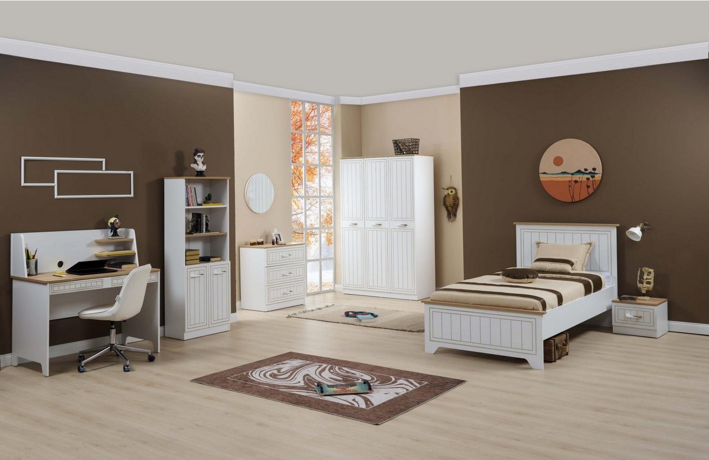 Möbel-Lux Jugendzimmer-Set Mango, (6-St., Jugendbett, Nachtkommode, Kleiderschrank, Schreibtisch, Kommode, Bücherregal) von Möbel-Lux