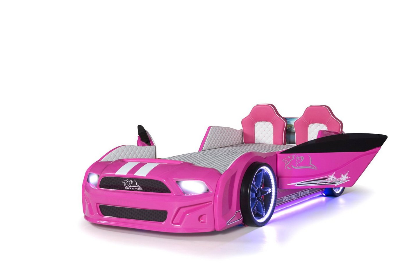Möbel-Lux Kinderbett Must Rider, Kinderbett Must Rider in Pink mit Sitzen von Möbel-Lux