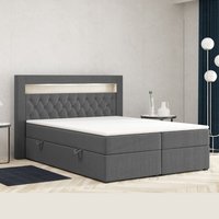 Boxspringbett DENVER mit LED und Bettkasten 160 x 200 cm Webstoff Anthrazit Bett Bettkasten von Möbel Punkt