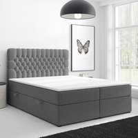 Boxspringbett FERRARA ONE Chesterfield – Optik mit Bettkasten 180 x 200 cm Webstoff Grau Anthrazit Bett Bettkasten Ehebett Hotelbett Designerbett Luxus von Möbel Punkt