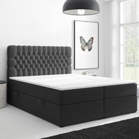 Boxspringbett FERRARA ONE Chesterfield – Optik mit Bettkasten 180 x 200 cm Webstoff Schwarz Bett Bet von Möbel Punkt
