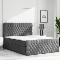 Boxspringbett FERRARA mit Bettkasten 180 x 200 cm Webstoff Grau Anthrazit Bett Bettkasten und Fußtei von Möbel Punkt