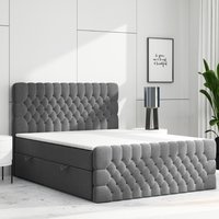 Boxspringbett FERRARA mit Bettkasten 180 x 200 cm Webstoff Anthrazit Bettkasten und Fußteil von Möbel Punkt
