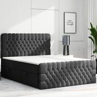 Boxspringbett FERRARA mit Bettkasten 180 x 200 cm Webstoff Schwarz Bett Bettkasten und Fußteil Chest von Möbel Punkt