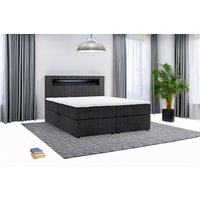 Boxspringbett KUBA mit Bettkasten Visco Topper LED 180 x 200 cm Webstoff Inari SCHWARZ Bettkasten von Möbel Punkt