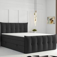 Boxspringbett SALERNO mit Bettkasten 180 x 200 cm Webstoff Schwarz Bett Bettkasten Taschenfederkern von Möbel Punkt