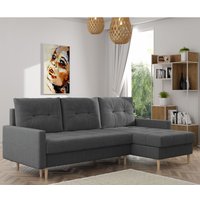 Ecksofa OSLO Samt Grau mit Bett Bettkasten Sofa Schlafsofa Ottomane universell Links oder Rechts von Möbel Punkt