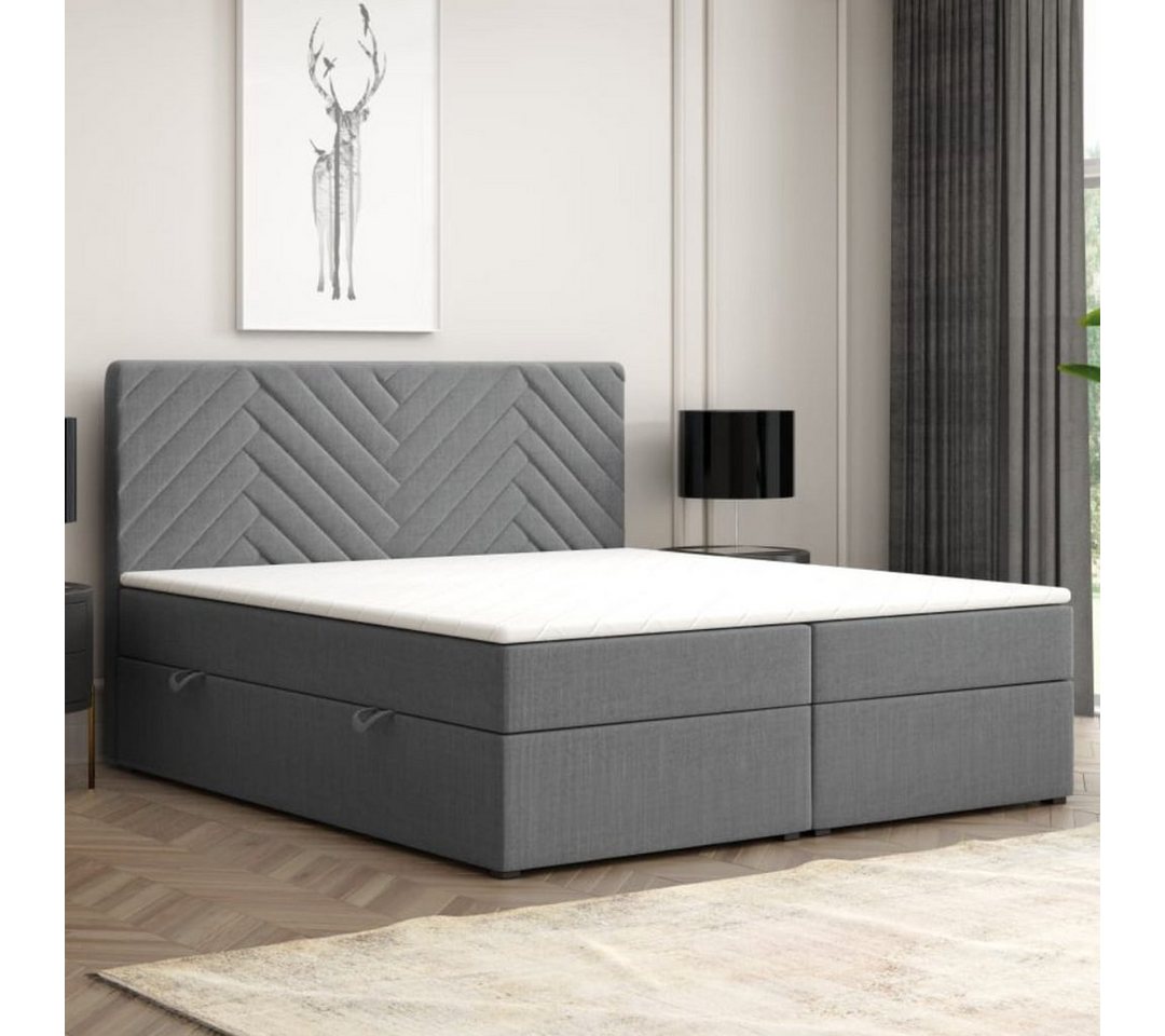 Möbel Punkt Boxspringbett Boxspringbett mit Bettkasten Malibu Grau Anthrazit H3 (Liegefläche 180 x 200 cm / 160 x 200 cm / 140 x 200 cm), inkl. Bettkasten und Topper von Möbel Punkt