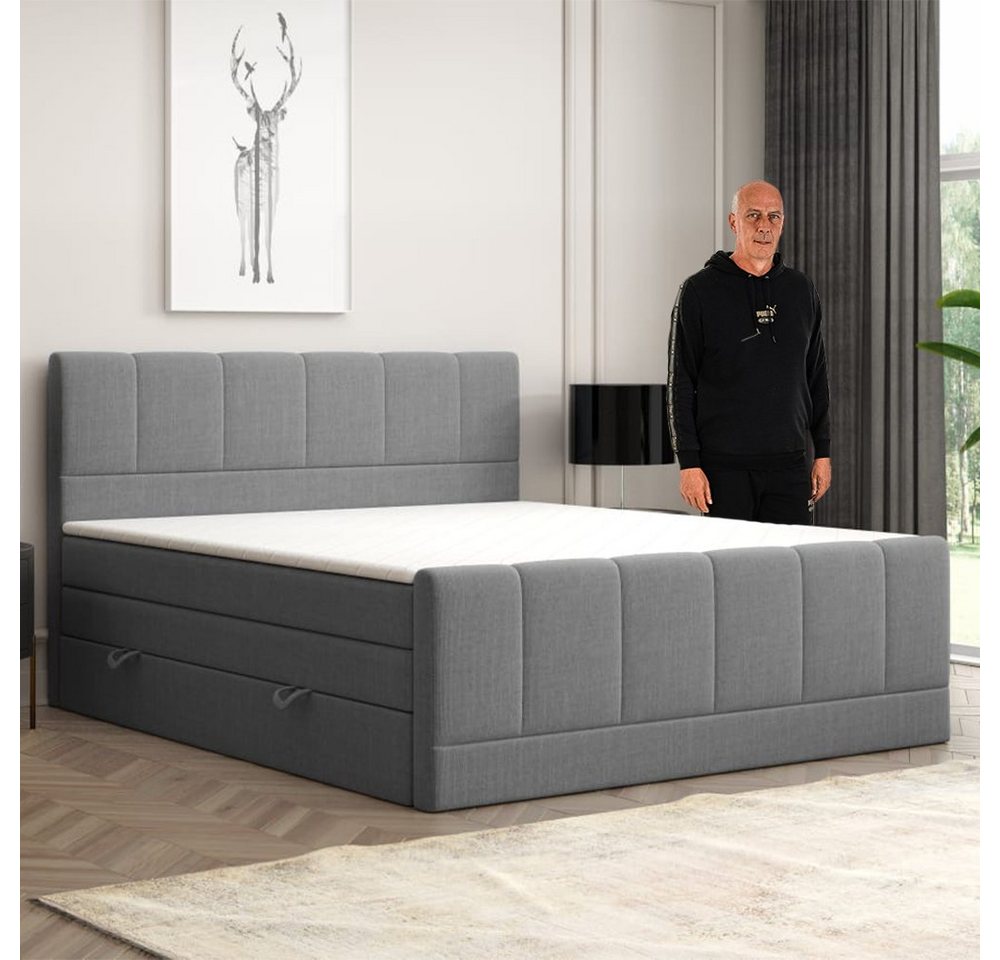 Möbel Punkt Boxspringbett Boxspringbett Mario Basler Dublin Bettkasten 180x200cm H3 Grau (Liegefläche 180 x 200cm), mit Bettkasten, Topper, Fußteil von Möbel Punkt