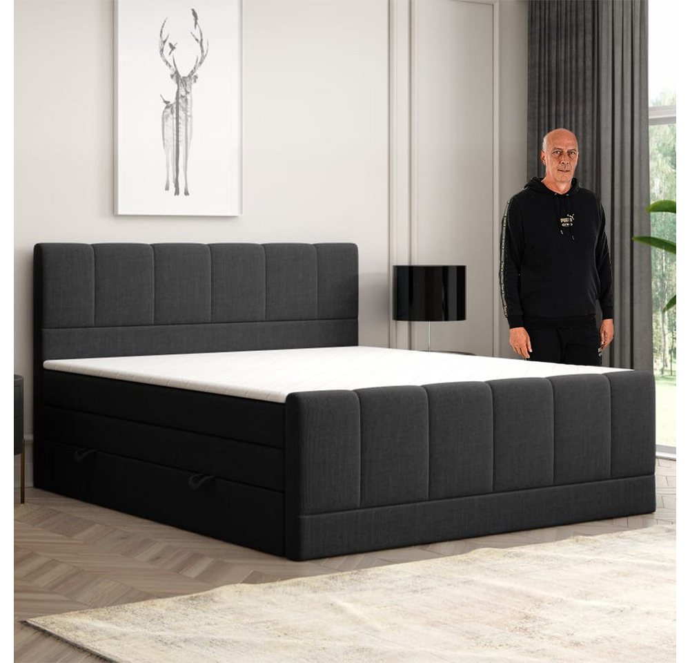 Möbel Punkt Boxspringbett Boxspringbett Mario Basler Dublin Bettkasten 180x200cm H3 Schwarz (Liegefläche 180 x 200cm), mit Bettkasten, Topper, Fußteil von Möbel Punkt