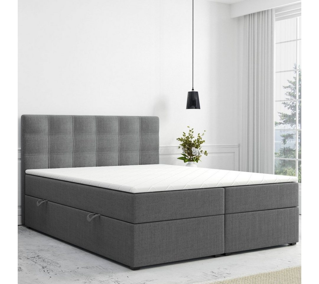 Möbel Punkt Boxspringbett Boxspringbett Rom 180x200cm Grau Anthrazit Bettkasten H3 (Liegefläche 180 x 200 cm), inkl. Bettkasten und Topper von Möbel Punkt