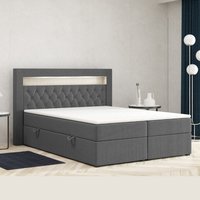 Boxspringbett DENVER mit LED und Bettkasten 140 x 200 cm Webstoff Anthrazit Bett Bettkasten von Möbel Punkt