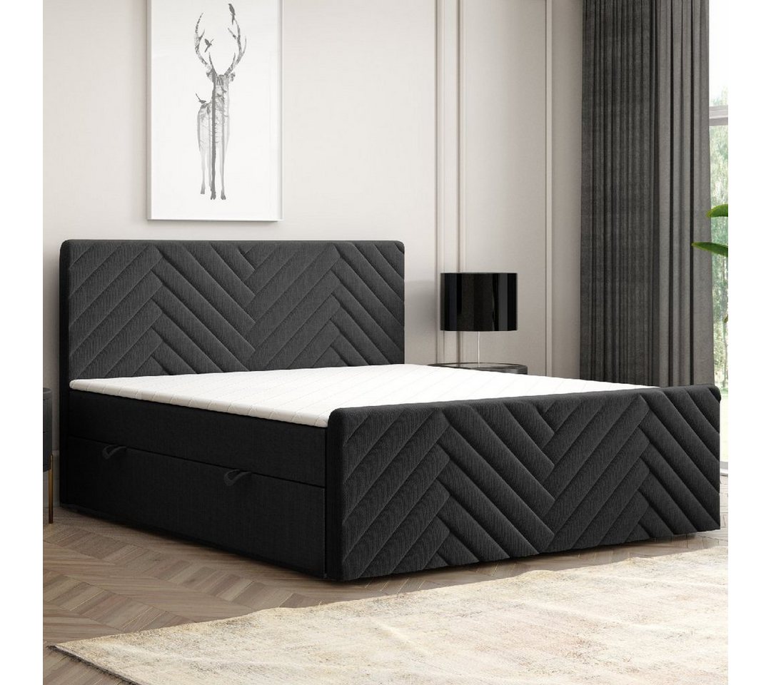 Möbel Punkt Boxspringbett Malibu Schwarz H3 (180 x 200 cm, Set), inkl. Fußteil, Inkl. Bettkasten, inkl. Fußteil, inkl. Topper von Möbel Punkt