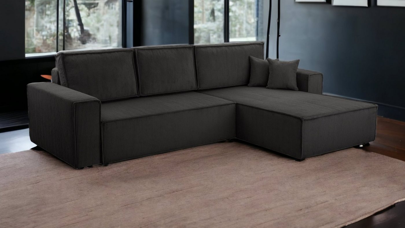 Möbel Punkt Ecksofa Wohnlandschaft Genf XL Größe, Farbe Anthrazit, Grau, Beige, Cappuccino, Dark Blue, Dark Grey, Light Grey, Mint, mit Bettfunktion, Ottomane Rechts oder Links Universell, CORD Bezug von Möbel Punkt