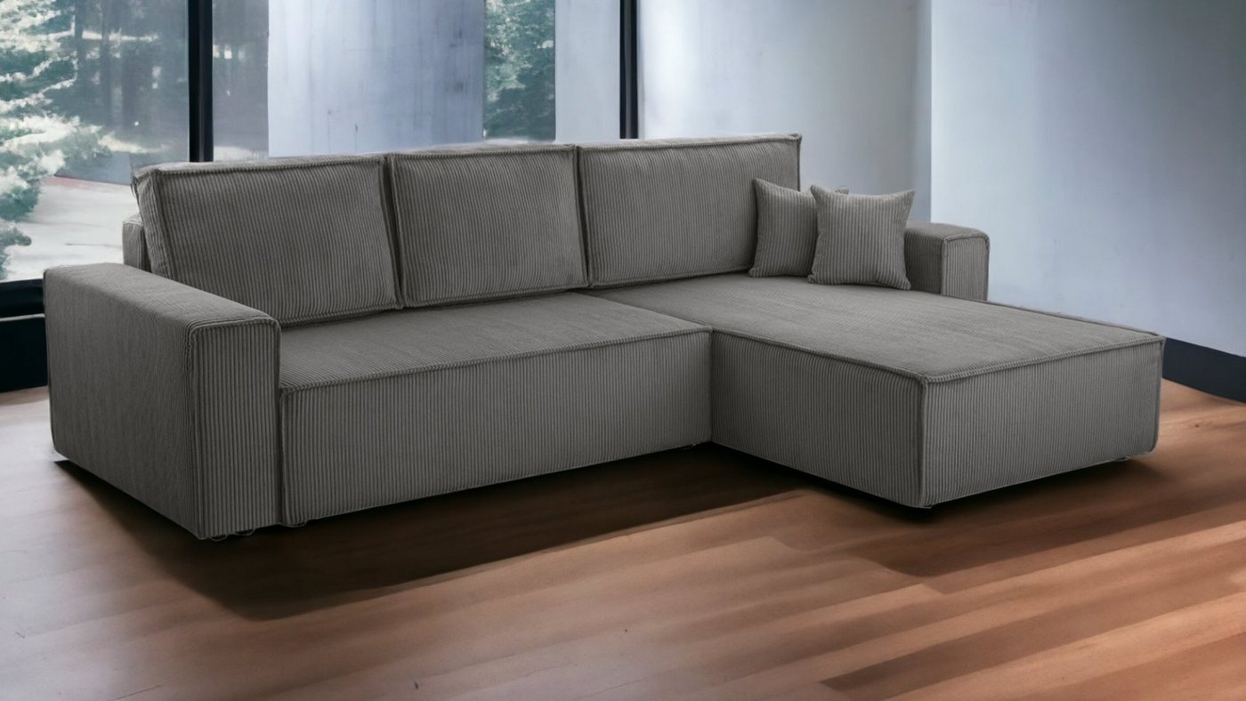 Möbel Punkt Ecksofa Wohnlandschaft Genf XL Größe, Farbe Anthrazit, Grau, Beige, Cappuccino, Dark Blue, Dark Grey, Light Grey, Mint, mit Bettfunktion, Ottomane Rechts oder Links Universell, CORD Bezug von Möbel Punkt