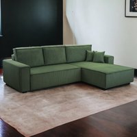 Wohnlandschaft Ecksofa Dark Green Genf Cord XL mit Bett Kopfteilverstellung Bett Sofa Schlafsofa Ott von Möbel Punkt