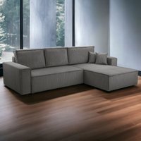 Wohnlandschaft Ecksofa Grau Genf Cord XL mit Bett Kopfteilverstellung Bett Sofa Schlafsofa Ottomane von Möbel Punkt