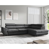 Ecksofa Monaco Samt Grau mit Bettkasten Kopfteilverstellung Schlafsofa Ottomane rechts, verstellbar von Möbel Punkt