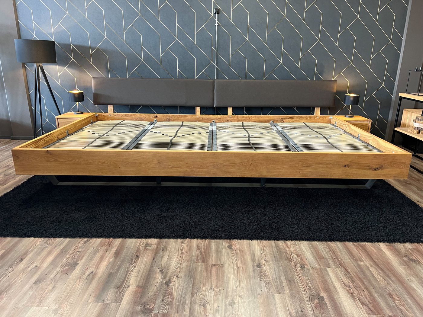 Möbel Specht Massivholzbett Family Cosy Steel (Familienbett, bis 400x220cm Liegefläche), Stahlkufen, Polsterkopfteil von Möbel Specht