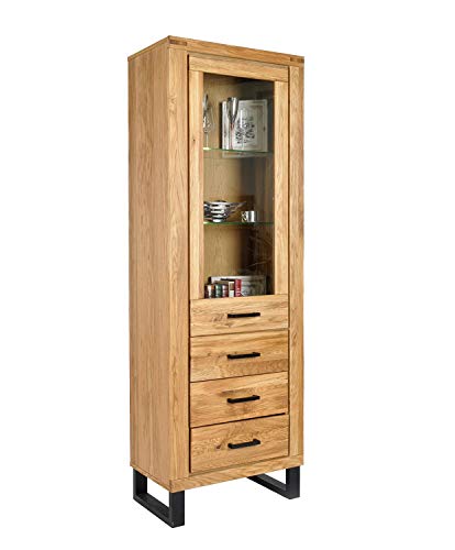 Möbel-Store24 Vitrine Schrank Glastür Wohnzimmer Wildeiche teilmassiv Natur geölt K2341 von Möbel-Store24