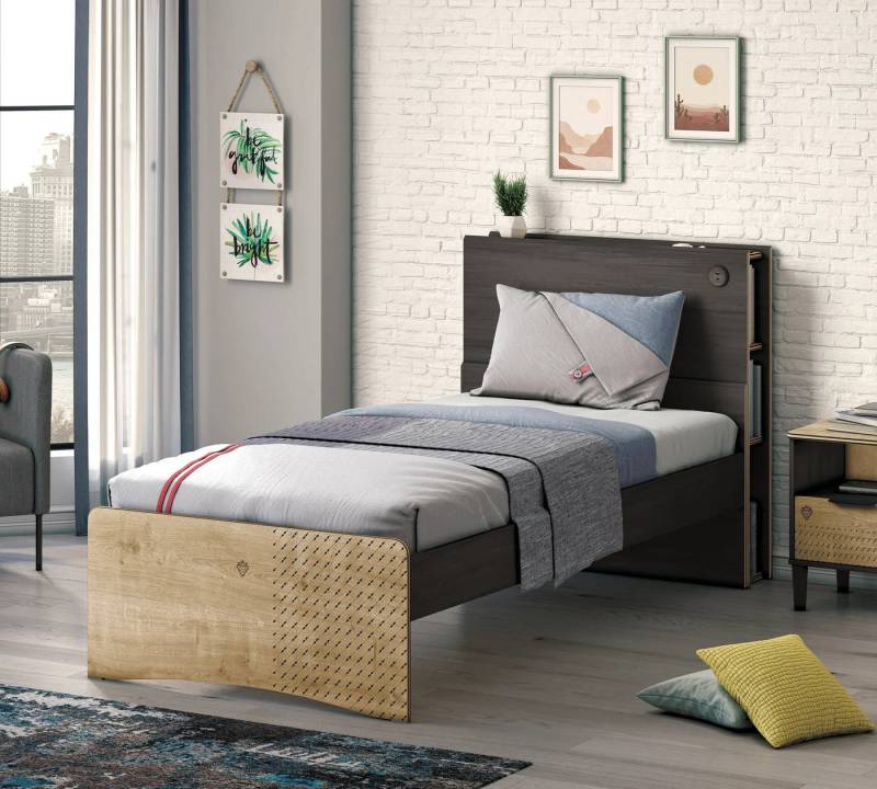 Möbel-Zeit Bett BLACK, Kopfteil mit Regal, 100 - 120x200 cm von Möbel-Zeit