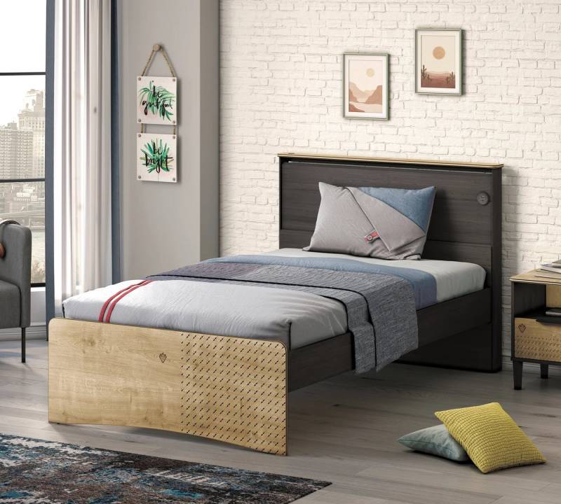 Möbel-Zeit Bett BLACK mit flachem Kopfteil mit integriertem USB-Ladegerät 100x200 cm, Liegeplatte inkl. Belüftungsschlitze für optimale Luftzirkulation von Möbel-Zeit