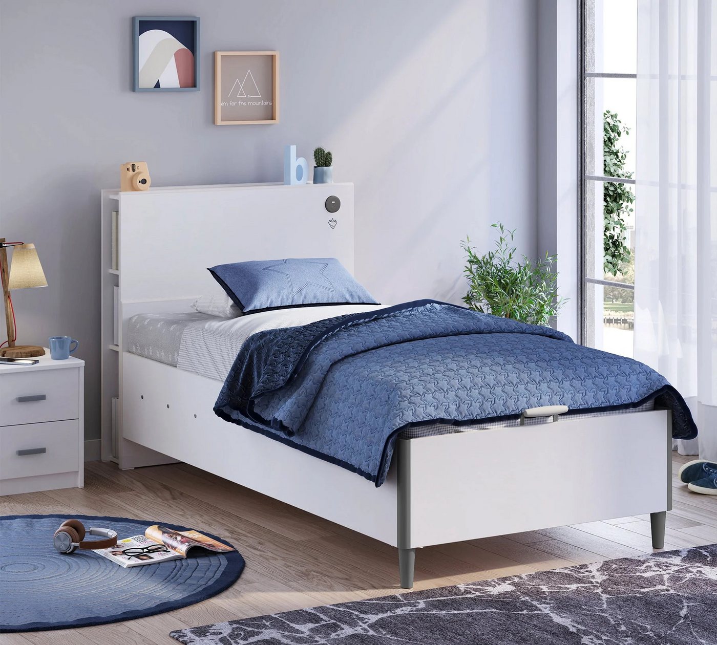 Möbel-Zeit Bett WHITE Bettkasten, Kopfteil mit Regal, 100x200 - 120x200 cm, Optional mit Matratze Möbel-Zeit Bett WHITE Bettkasten, Kopfteil mit Regal, 100x200 - 120x200 cm, Optional mit Matratze von Möbel-Zeit