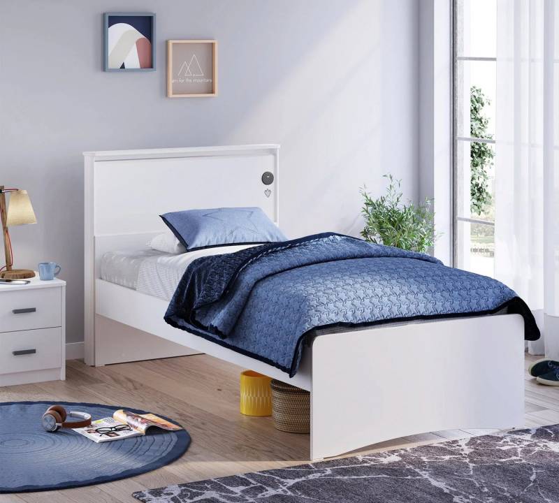 Möbel-Zeit Bett WHITE mit Kopfteil, 100x200 - 120x200 cm, Optional mit Matratze von Möbel-Zeit