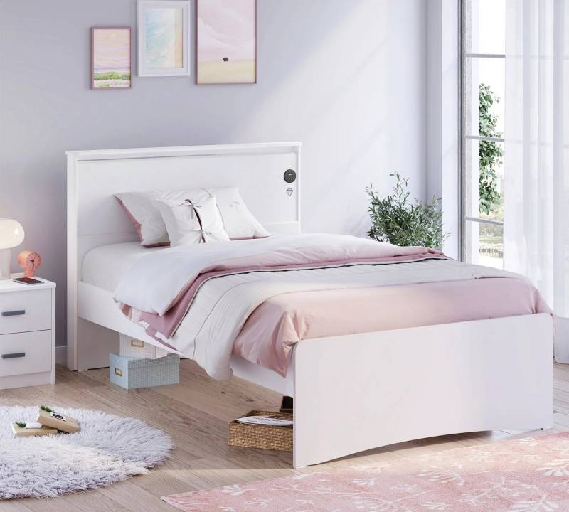 Möbel-Zeit Bett WHITE mit Kopfteil, 100x200 - 120x200 cm, Optional mit Matratze von Möbel-Zeit