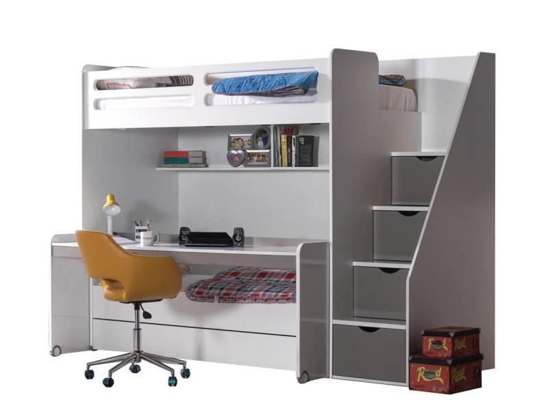 Möbel-Zeit Etagenbett Etagenbett Smart mit Schreibtisch, Treppe und Bettkasten von Möbel-Zeit