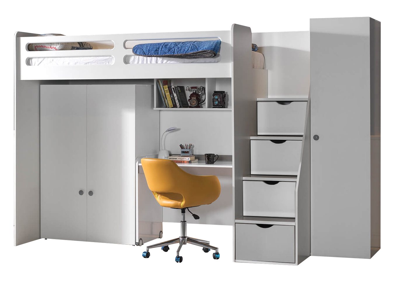 Möbel-Zeit Etagenbett Hochbett Smart mit Treppenregal inkl. Kleiderschrank und Schreibtisch von Möbel-Zeit